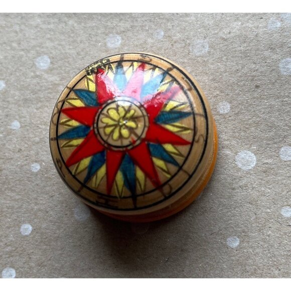 Vintage Handmade Wooden Box Cardinal Direction Alchemy Symbols Pained Shellacked - Picture 1 of 7